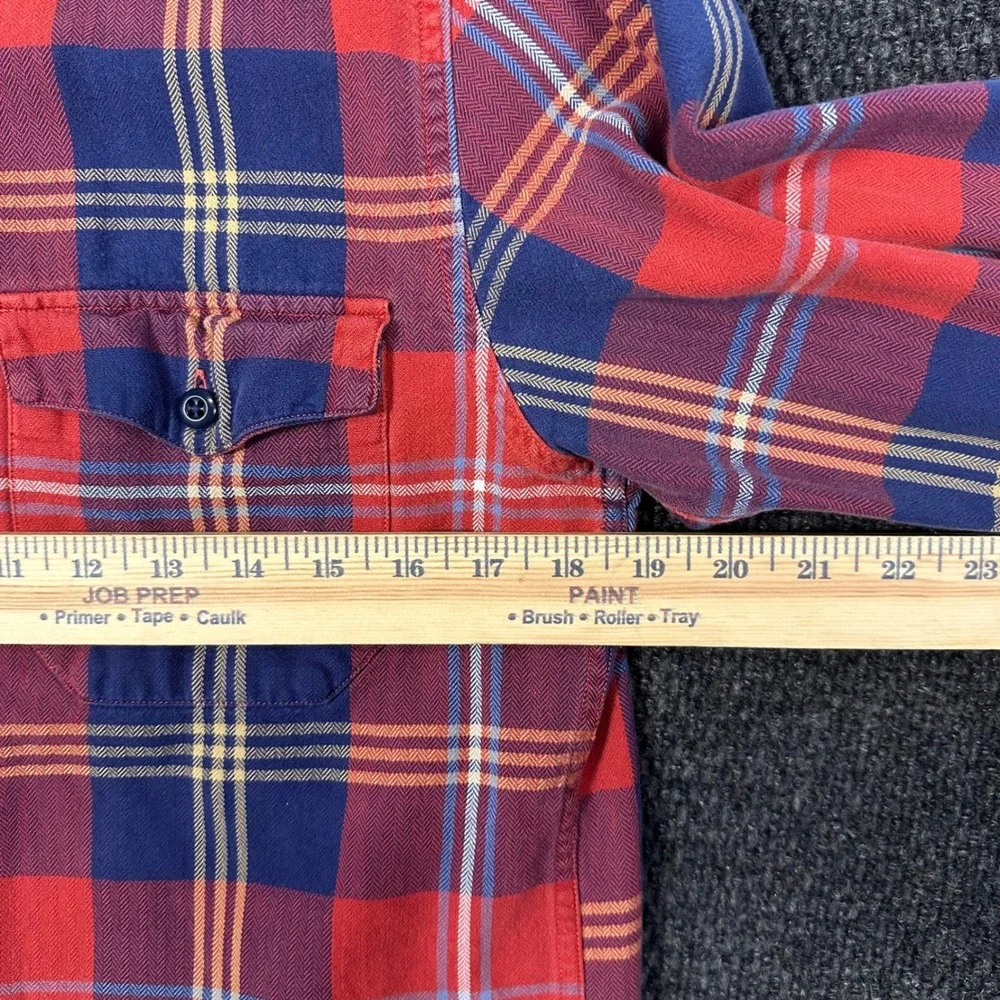 J. Crew Flannel Shirts Lot of 2 Mens S Red Blue Herringbone Plaid Long Sleeve